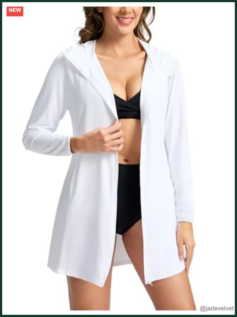 UPF50+ Long Sleeve Sun Hoodie Zip Swim Cover Up UV Jacket Lightweight